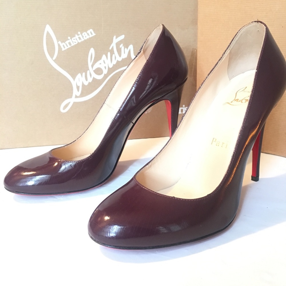 Christian Louboutin Burgundy Heels with Red Soles - Picture 2 of 11